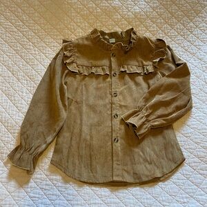 SHEIN Kids Tan Ruffle Button-Down Shirt